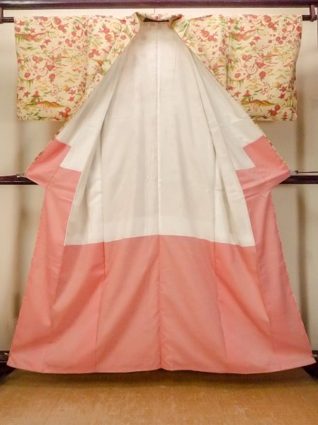 Photo2: O0312L Vintage Japanese kimono Pale Light Yellow KOMON dyed for women / Silk. UME plum bloom,   (Grade B) (2)