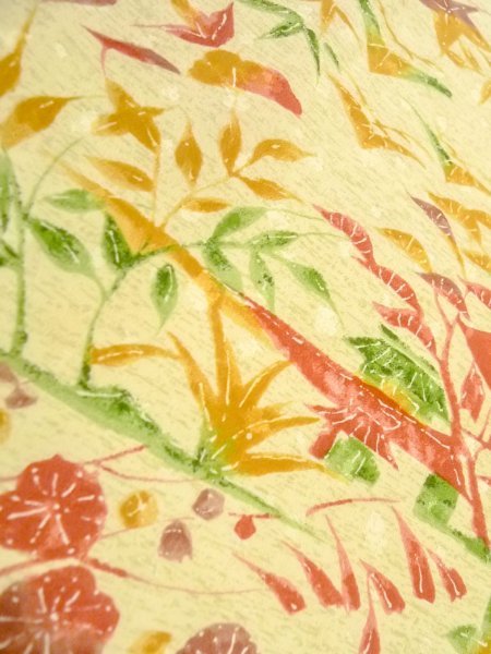 Photo8: O0312L Vintage Japanese kimono Pale Light Yellow KOMON dyed for women / Silk. UME plum bloom,   (Grade B) (8)