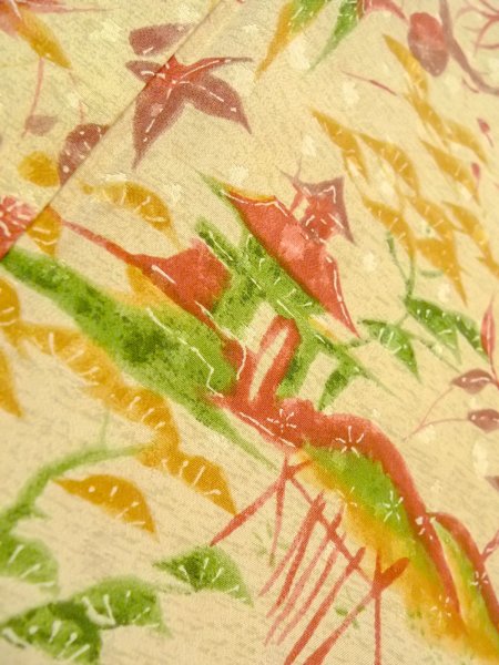 Photo9: O0312L Vintage Japanese kimono Pale Light Yellow KOMON dyed for women / Silk. UME plum bloom,   (Grade B) (9)