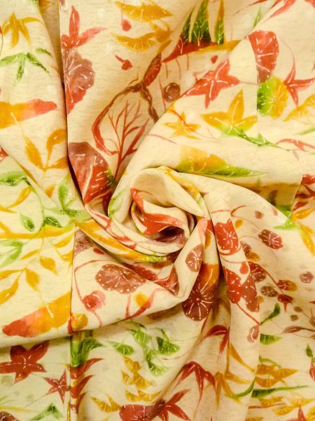 Photo12: O0312L Vintage Japanese kimono Pale Light Yellow KOMON dyed for women / Silk. UME plum bloom,   (Grade B) (12)