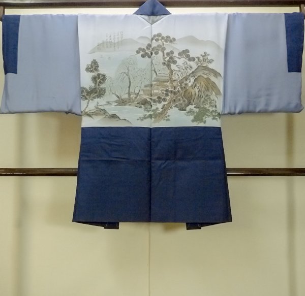 Photo3: Mint O0312P Used Japanese kimono  Dark Navy Blue Men's Haori for men / Silk.    (Grade A) (3)