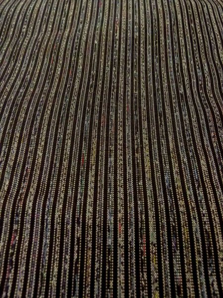 Photo9: O0312S Used Japanese kimono   Black OSHIMA-TSUMUGI for men / Silk. Stripes   (Grade B) (9)