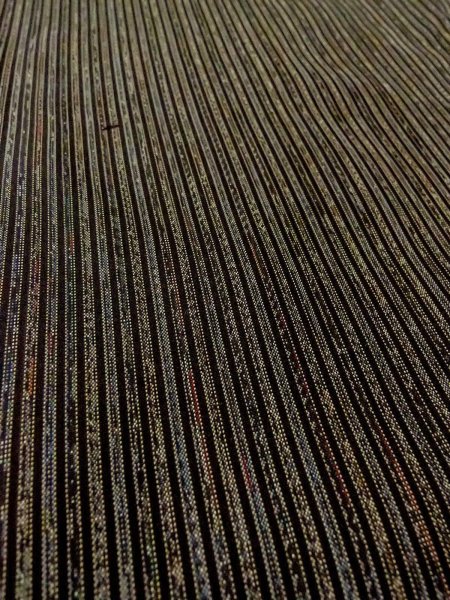 Photo10: O0312S Used Japanese kimono   Black OSHIMA-TSUMUGI for men / Silk. Stripes   (Grade B) (10)