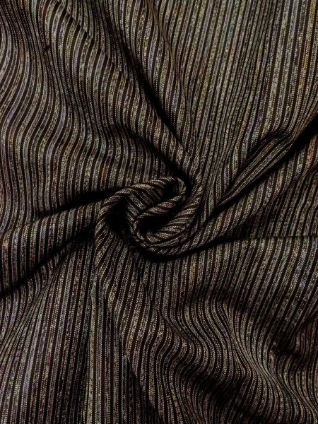 Photo11: O0312S Used Japanese kimono   Black OSHIMA-TSUMUGI for men / Silk. Stripes   (Grade B) (11)