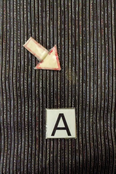 Photo14: O0312S Used Japanese kimono   Black OSHIMA-TSUMUGI for men / Silk. Stripes   (Grade B) (14)