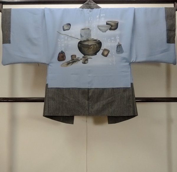 Photo3: Mint O0312T Used Japanese kimono   Black OSHIMA-TSUMUGI for men / Silk. Stripes   (Grade A) (3)