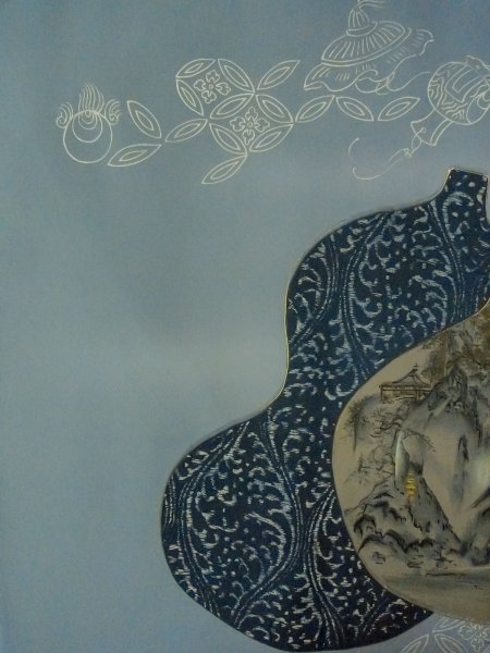 Photo4: O0312V Used Japanese kimono  Dark Indigo Blue Men's Haori for men / Silk. Tortoise-shell pattern(Hexagonal pattern)   (Grade C) (4)