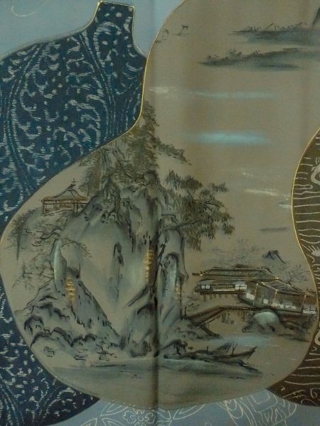 Photo6: O0312V Used Japanese kimono  Dark Indigo Blue Men's Haori for men / Silk. Tortoise-shell pattern(Hexagonal pattern)   (Grade C) (6)