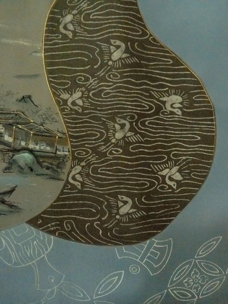 Photo7: O0312V Used Japanese kimono  Dark Indigo Blue Men's Haori for men / Silk. Tortoise-shell pattern(Hexagonal pattern)   (Grade C) (7)