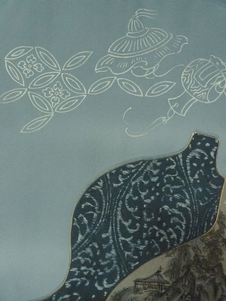 Photo8: O0312V Used Japanese kimono  Dark Indigo Blue Men's Haori for men / Silk. Tortoise-shell pattern(Hexagonal pattern)   (Grade C) (8)