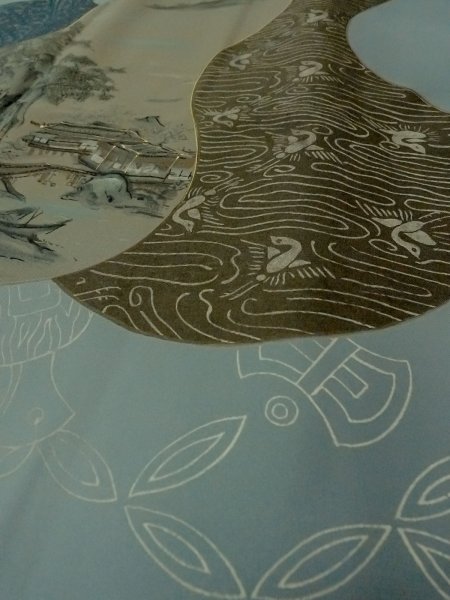 Photo9: O0312V Used Japanese kimono  Dark Indigo Blue Men's Haori for men / Silk. Tortoise-shell pattern(Hexagonal pattern)   (Grade C) (9)