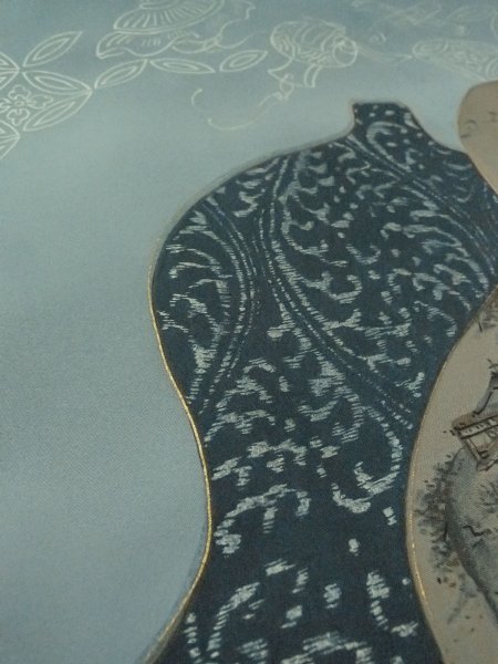 Photo11: O0312V Used Japanese kimono  Dark Indigo Blue Men's Haori for men / Silk. Tortoise-shell pattern(Hexagonal pattern)   (Grade C) (11)