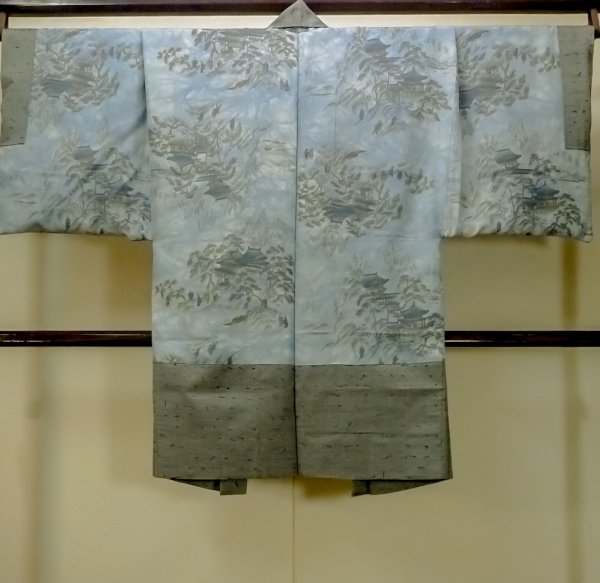 Photo3: Mint O0312X Used Japanese kimono  Light Gray YUUKI-TSUMUGI for men / Silk.    (Grade A) (3)
