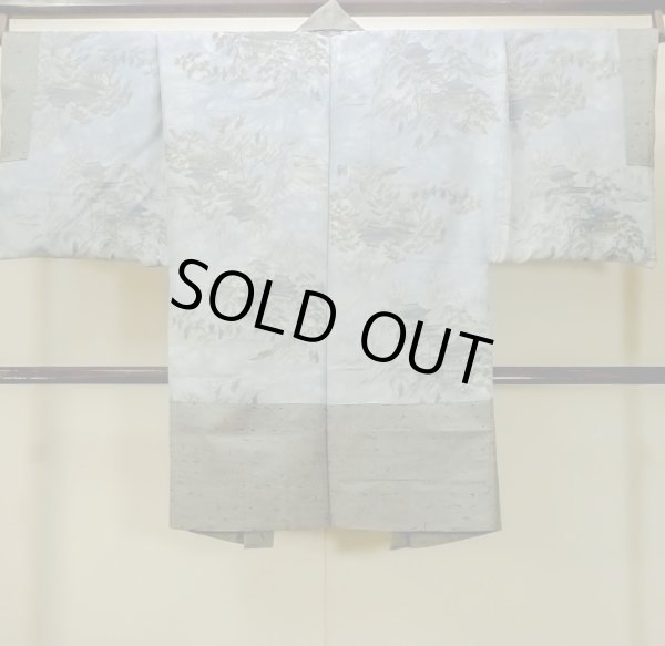 Photo3: Mint O0312X Used Japanese kimono  Light Gray YUUKI-TSUMUGI for men / Silk.    (Grade A) (3)