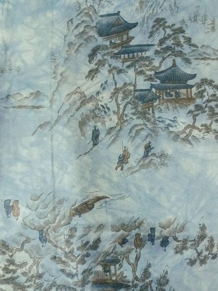 Photo6: Mint O0312X Used Japanese kimono  Light Gray YUUKI-TSUMUGI for men / Silk.    (Grade A) (6)