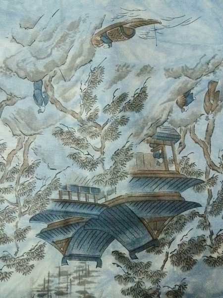 Photo7: Mint O0312X Used Japanese kimono  Light Gray YUUKI-TSUMUGI for men / Silk.    (Grade A) (7)