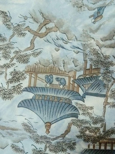 Photo9: Mint O0312X Used Japanese kimono  Light Gray YUUKI-TSUMUGI for men / Silk.    (Grade A) (9)