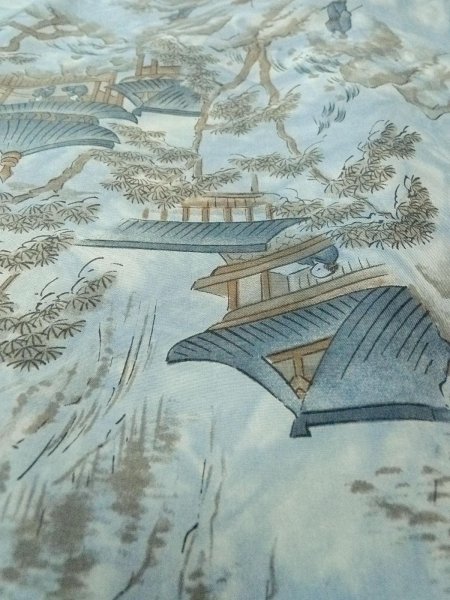 Photo10: Mint O0312X Used Japanese kimono  Light Gray YUUKI-TSUMUGI for men / Silk.    (Grade A) (10)