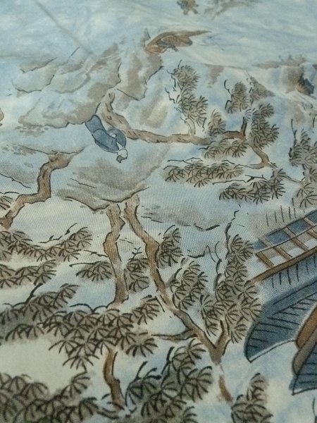 Photo11: Mint O0312X Used Japanese kimono  Light Gray YUUKI-TSUMUGI for men / Silk.    (Grade A) (11)