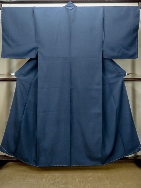 Photo1: Mint O0312Y Used Japanese kimono   Navy Blue Men's Kimono for men / Silk.    (Grade A) (1)