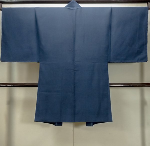 Photo2: O0312Z Used Japanese kimono   Navy Blue Men's Haori for men / Silk.    (Grade B) (2)