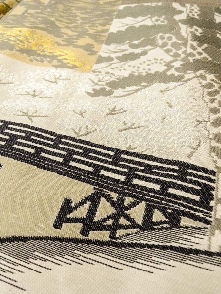 Photo9: O0313B Used Japanese kimono   Navy Blue OSHIMA-TSUMUGI for men / Silk. Tortoise-shell pattern(Hexagonal pattern)   (Grade B) (9)