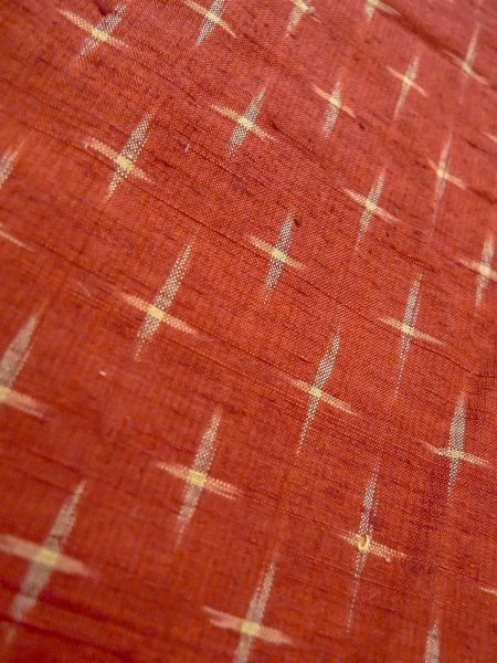 Photo7: Mint O0328A Vintage Japanese kimono  Vivid Vermilion TSUMUGI pongee for women / Silk. Cross   (Grade A) (7)