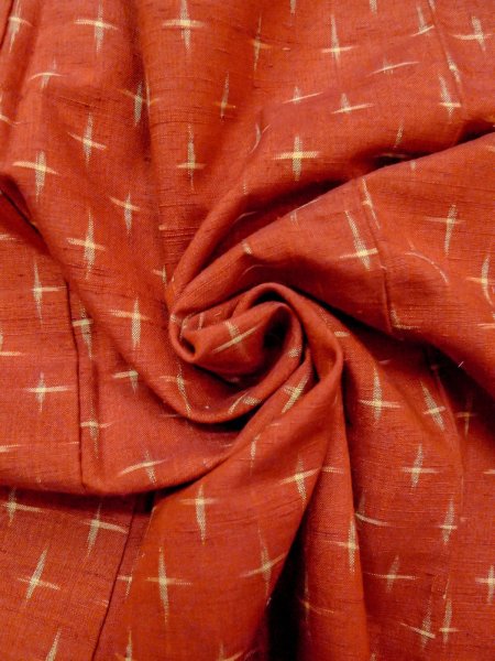 Photo9: Mint O0328A Vintage Japanese kimono  Vivid Vermilion TSUMUGI pongee for women / Silk. Cross   (Grade A) (9)