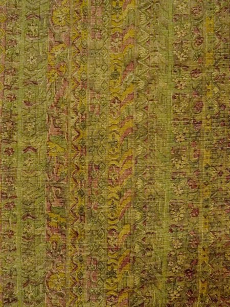 Photo4: O0328B Vintage Japanese kimono  Grayish Green TSUMUGI pongee for women / Silk. Chinese flower,   (Grade B) (4)