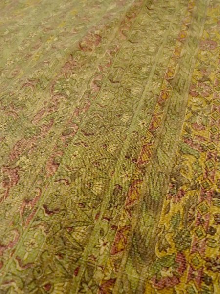 Photo7: O0328B Vintage Japanese kimono  Grayish Green TSUMUGI pongee for women / Silk. Chinese flower,   (Grade B) (7)