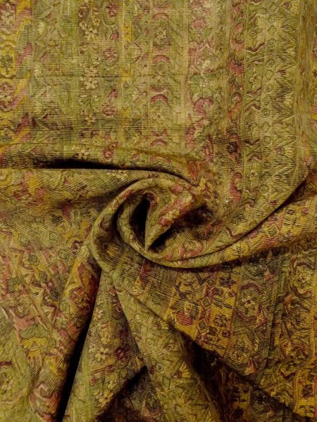 Photo10: O0328B Vintage Japanese kimono  Grayish Green TSUMUGI pongee for women / Silk. Chinese flower,   (Grade B) (10)