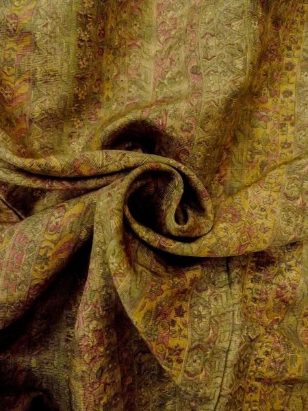 Photo11: O0328B Vintage Japanese kimono  Grayish Green TSUMUGI pongee for women / Silk. Chinese flower,   (Grade B) (11)