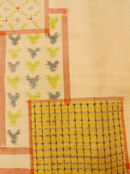 Photo5: O0328C Vintage Japanese kimono   Beige TSUMUGI pongee for women / Silk. Quadrangle,   (Grade B) (5)