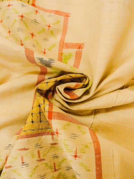 Photo11: O0328C Vintage Japanese kimono   Beige TSUMUGI pongee for women / Silk. Quadrangle,   (Grade B) (11)