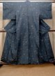 Photo1: O0328D Used Japanese kimono   Navy Blue TOKAMACHI-TSUMUGI for women / Silk. Chrysanthemum,   (Grade B) (1)