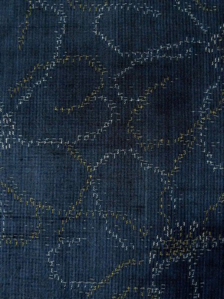 Photo7: O0328D Used Japanese kimono   Navy Blue TOKAMACHI-TSUMUGI for women / Silk. Chrysanthemum,   (Grade B) (7)