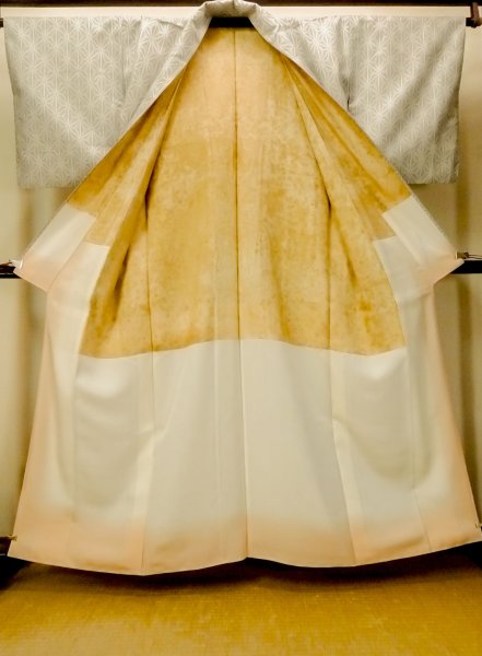 Photo2: O0328E Vintage Japanese kimono   Black TSUMUGI pongee for women / Silk. Hemp leaf   (Grade C) (2)