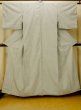 Photo1: O0328F Vintage Japanese kimono  Pale Light Blue TSUMUGI pongee for women / Silk. Flower,   (Grade D) (1)