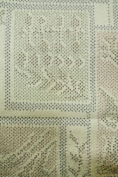 Photo6: O0328F Vintage Japanese kimono  Pale Light Blue TSUMUGI pongee for women / Silk. Flower,   (Grade D) (6)