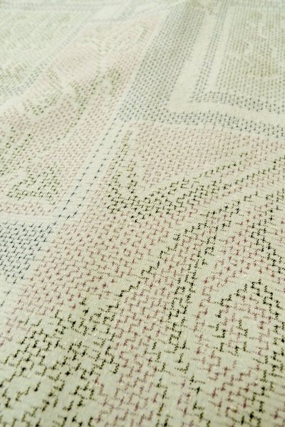 Photo7: O0328F Vintage Japanese kimono  Pale Light Blue TSUMUGI pongee for women / Silk. Flower,   (Grade D) (7)