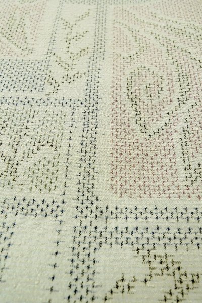 Photo8: O0328F Vintage Japanese kimono  Pale Light Blue TSUMUGI pongee for women / Silk. Flower,   (Grade D) (8)