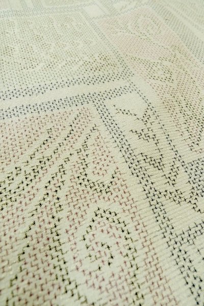 Photo9: O0328F Vintage Japanese kimono  Pale Light Blue TSUMUGI pongee for women / Silk. Flower,   (Grade D) (9)