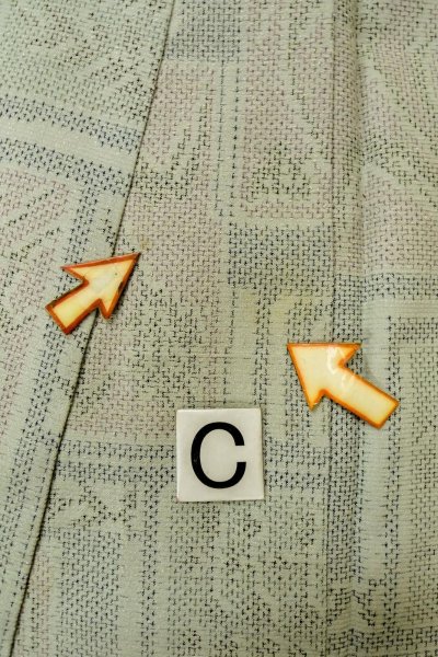 Photo15: O0328F Vintage Japanese kimono  Pale Light Blue TSUMUGI pongee for women / Silk. Flower,   (Grade D) (15)