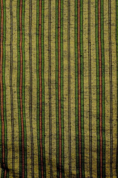 Photo4: Mint O0328G Vintage Japanese kimono  Grayish Yellowish Green TSUMUGI pongee for women / Silk. Stripes   (Grade A) (4)
