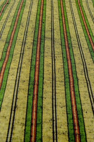 Photo8: Mint O0328G Vintage Japanese kimono  Grayish Yellowish Green TSUMUGI pongee for women / Silk. Stripes   (Grade A) (8)