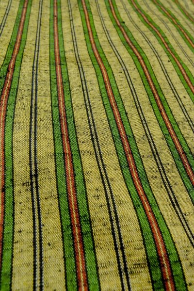 Photo9: Mint O0328G Vintage Japanese kimono  Grayish Yellowish Green TSUMUGI pongee for women / Silk. Stripes   (Grade A) (9)