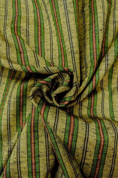 Photo10: Mint O0328G Vintage Japanese kimono  Grayish Yellowish Green TSUMUGI pongee for women / Silk. Stripes   (Grade A) (10)