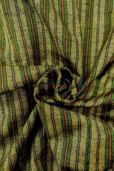 Photo11: Mint O0328G Vintage Japanese kimono  Grayish Yellowish Green TSUMUGI pongee for women / Silk. Stripes   (Grade A) (11)