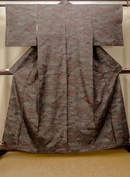 Photo1: O0328H Vintage Japanese kimono  Dark Multi Color ORI woven for women / Silk. House,   (Grade D) (1)