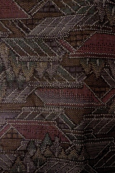 Photo3: O0328H Vintage Japanese kimono  Dark Multi Color ORI woven for women / Silk. House,   (Grade D) (3)